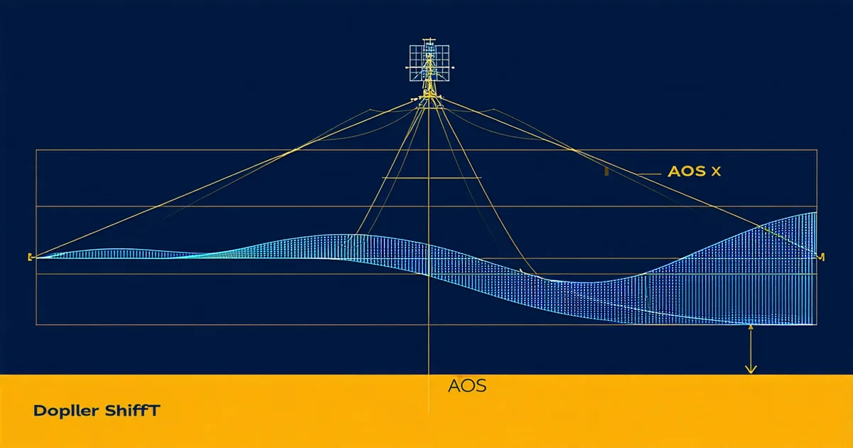 Doppler tracking diagram showing frequency shift during satellite pass over ground station